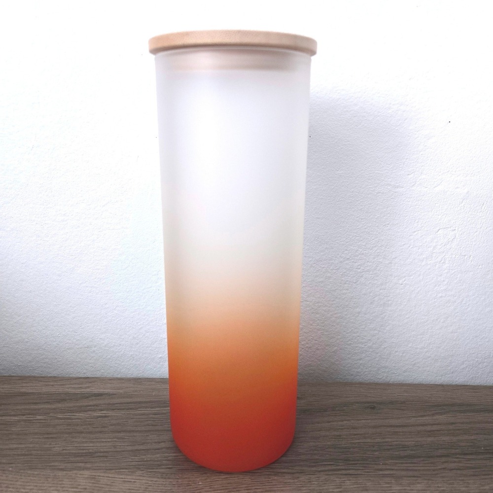 Orange Ombre‎ Frosted Glass Sublimation Tumbler with Bamboo Lid 25oz Skinny DIY